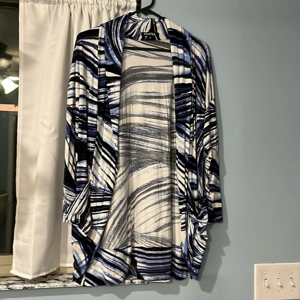 Blue and white cardigan with pockets